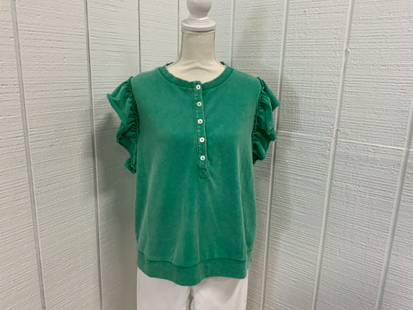 Jodifl Flutter Sleeve Lovely Washed Top Front Button Up.