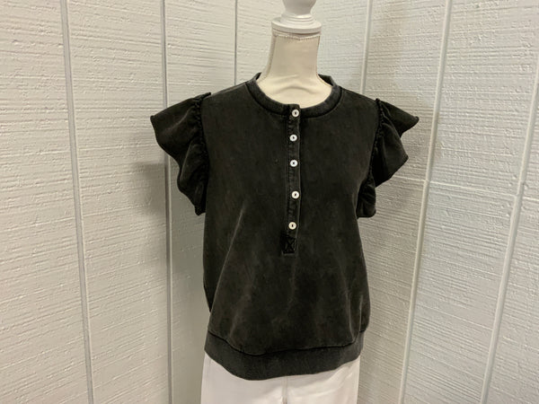 Jodifl Flutter Sleeve Lovely Washed Top Front Button Up.