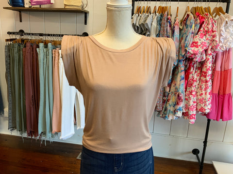 Umgee Sleeveless Jersey Top W/Shoulder Pads & Pleats Top