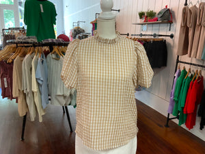 La Miel Gingham Check Print Puff Sleeve Top