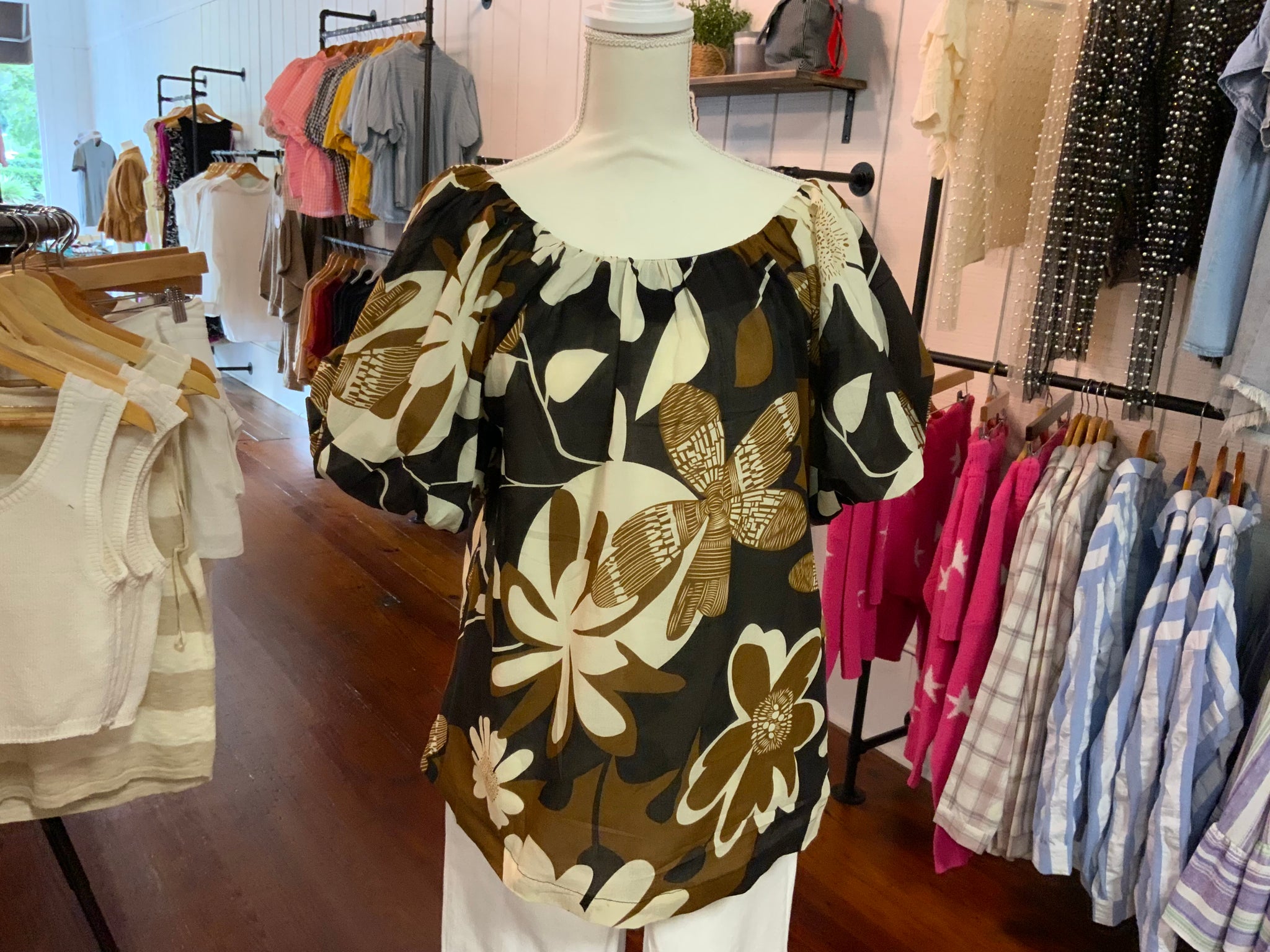 Umgee Round Neck Print Top