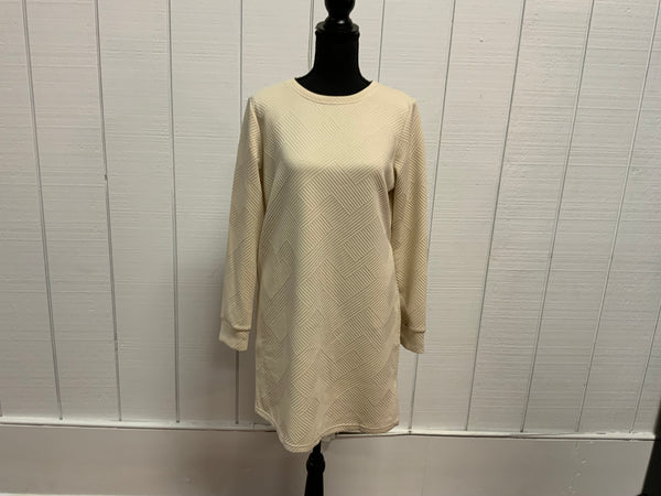 Love Soft Solid Color Textured Long Sleeve Dress W/Pockets