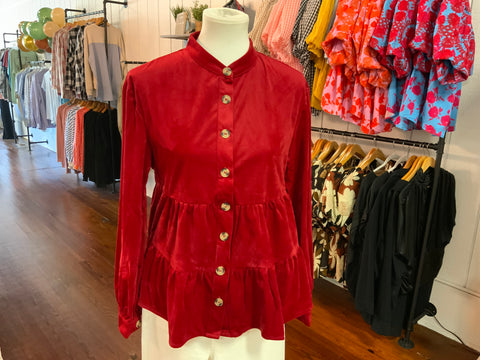 Little Daisy Closet Christmas Corduroy Ruffle Button Tiered Shirt