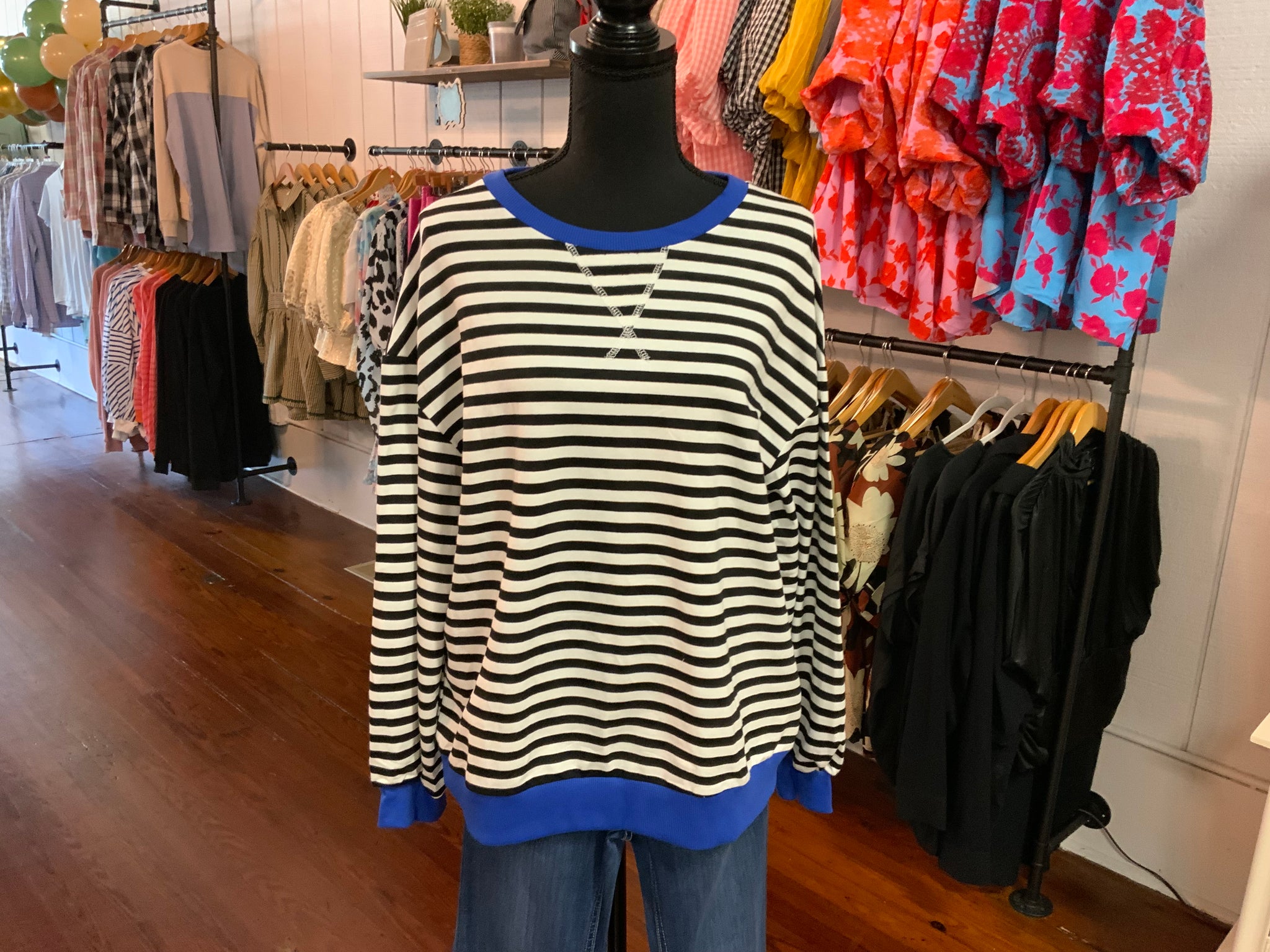 Little Daisy Closet Striped Contrast Trim Oversized Pullover Sweatshirt  # 2