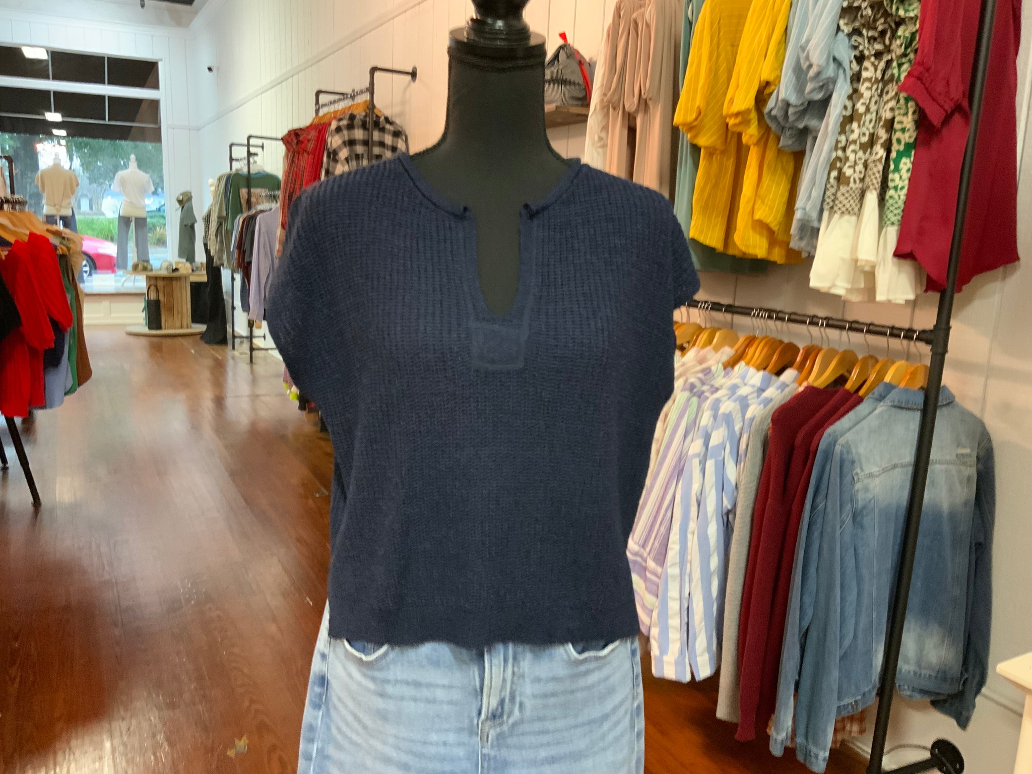 Blu Pepper Plus Split Neck Short Sleeve Pull Over Top