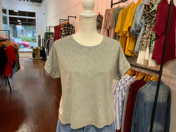 Blu Pepper Round Neck Back Seam Detail Short Sleeve Knit Top