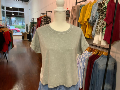 Blu Pepper Round Neck Back Seam Detail Short Sleeve Knit Top