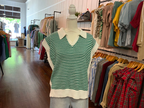 Fate Stripe Collared V-Neck Sweater Vest