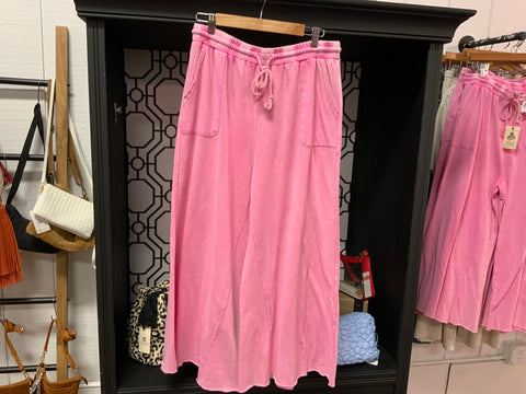 Easel Plus Washed Terry Knit Wide Leg Pants
