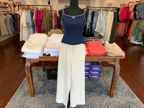 Easel Washed Terry Knit Pants With Drawstring