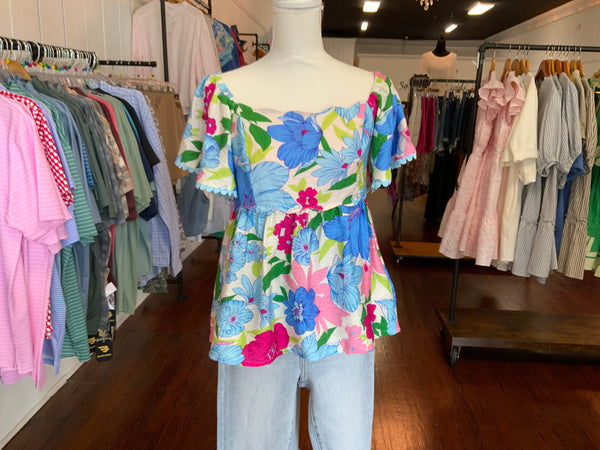 Umgee Floral Print Babydoll Top