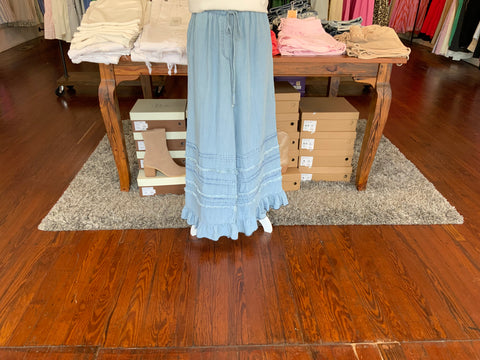 Easel Self Fray Ruffle Bottom Wide Leg Pants