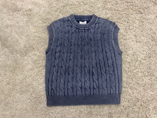 ee:some Mineral Washed Cable Knit Round Neck Sweater