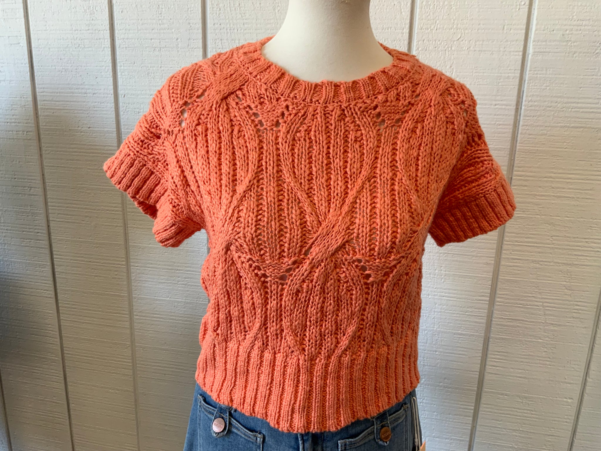 ee:some Cable Knit Short Sleeve Sweater