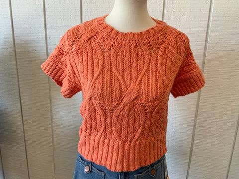 ee:some Cable Knit Short Sleeve Sweater
