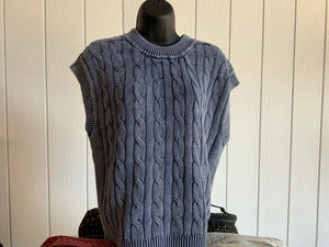 ee:some Mineral Washed Cable Knit Round Neck Sweater