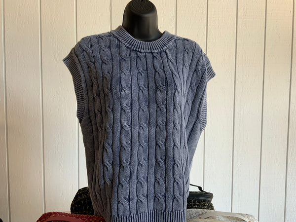 ee:some Mineral Washed Cable Knit Round Neck Sweater