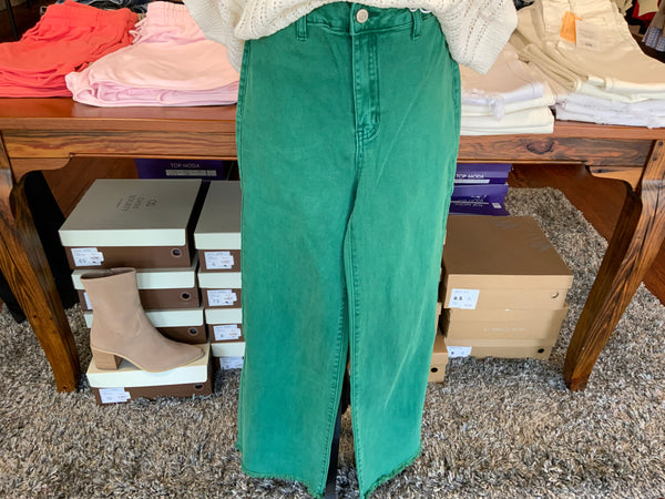 Zenana Acid Washed Frayed Cutoff Hem Straight Wide Leg Pants