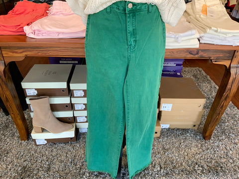 Zenana Acid Washed Frayed Cutoff Hem Straight Wide Leg Pants