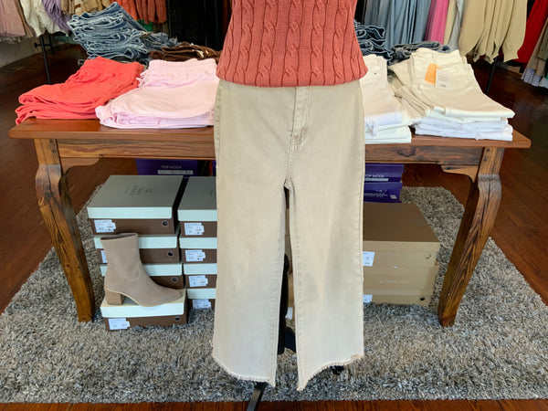 Zenana Acid Washed Frayed Cutoff Hem Straight Wide Leg Pants