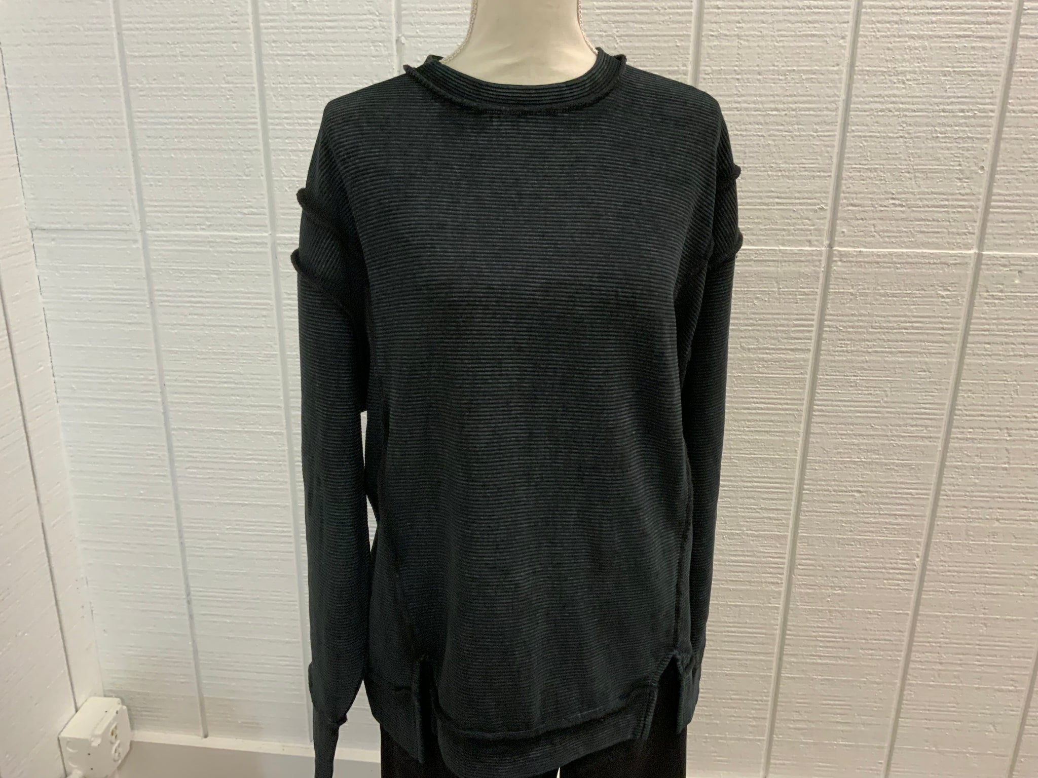 Zenana Acid Washed Double Ribbed Exposed Seam Pullover Top