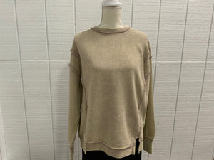 Zenana Acid Washed Double Ribbed Exposed Seam Pullover Top