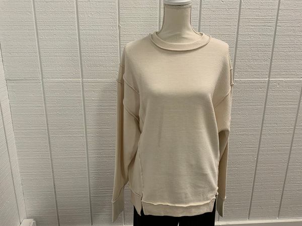 Zenana Acid Washed Double Ribbed Exposed Seam Pullover Top