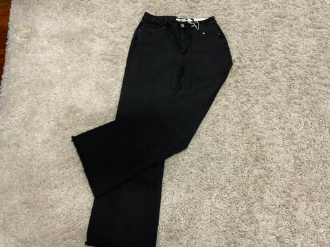 Zenana Acid Washed High Waist Frayed Hem Straight Leg Pants