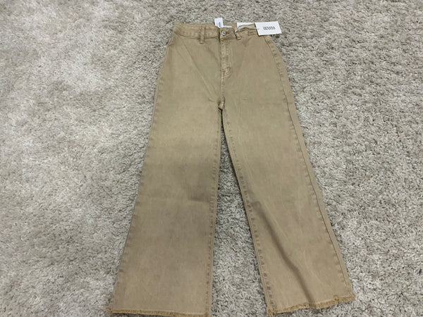 Zenana Acid Washed High Waist Frayed Hem Straight Leg Pants