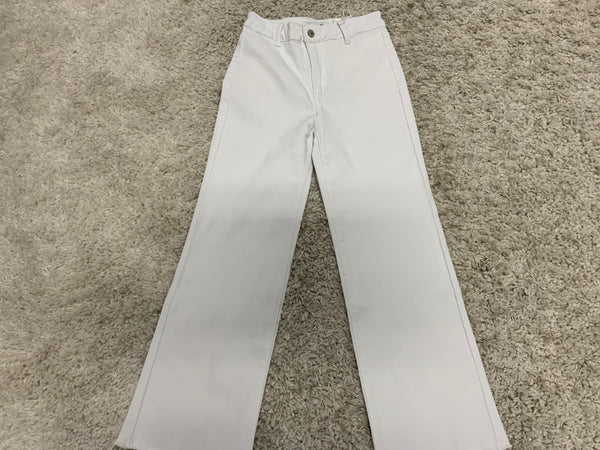 Zenana Acid Washed High Waist Frayed Hem Straight Leg Pants