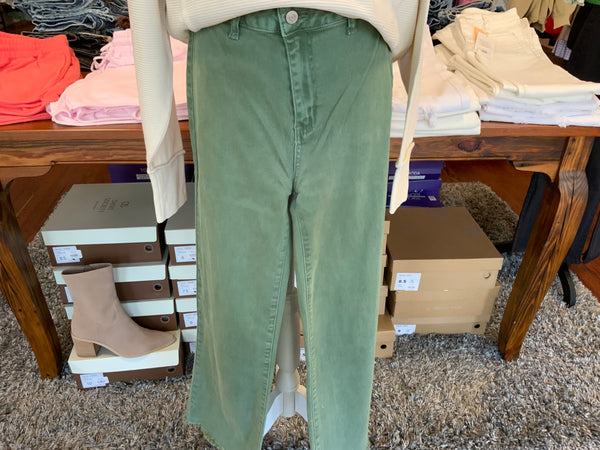 Zenana Acid Washed Frayed Cutoff Hem Straight Wide Leg Pants