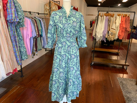 Umgee Abstract Navy Print V/Neck Dress