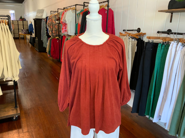 Umgee Corduroy Pleated Textured Fabric Soft Neck.