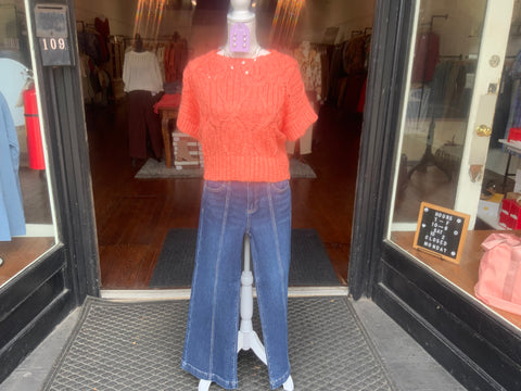 Risen Mid Rise Crop Wide Front Seamed Detailed Jeans