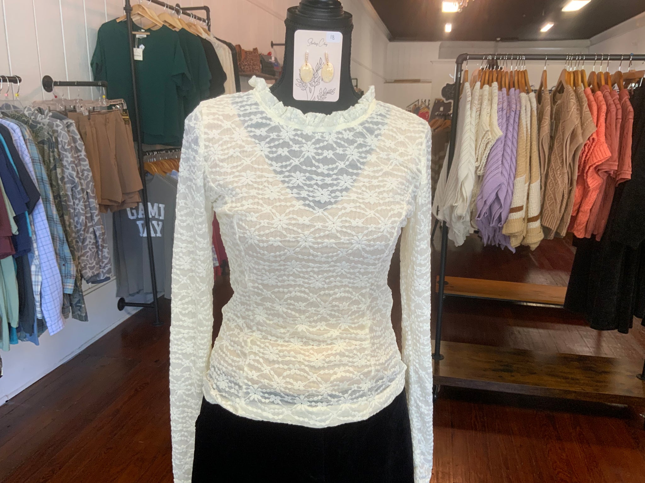 Mittoshop Lace Long Sleeve Ruffle Neck Layered Top