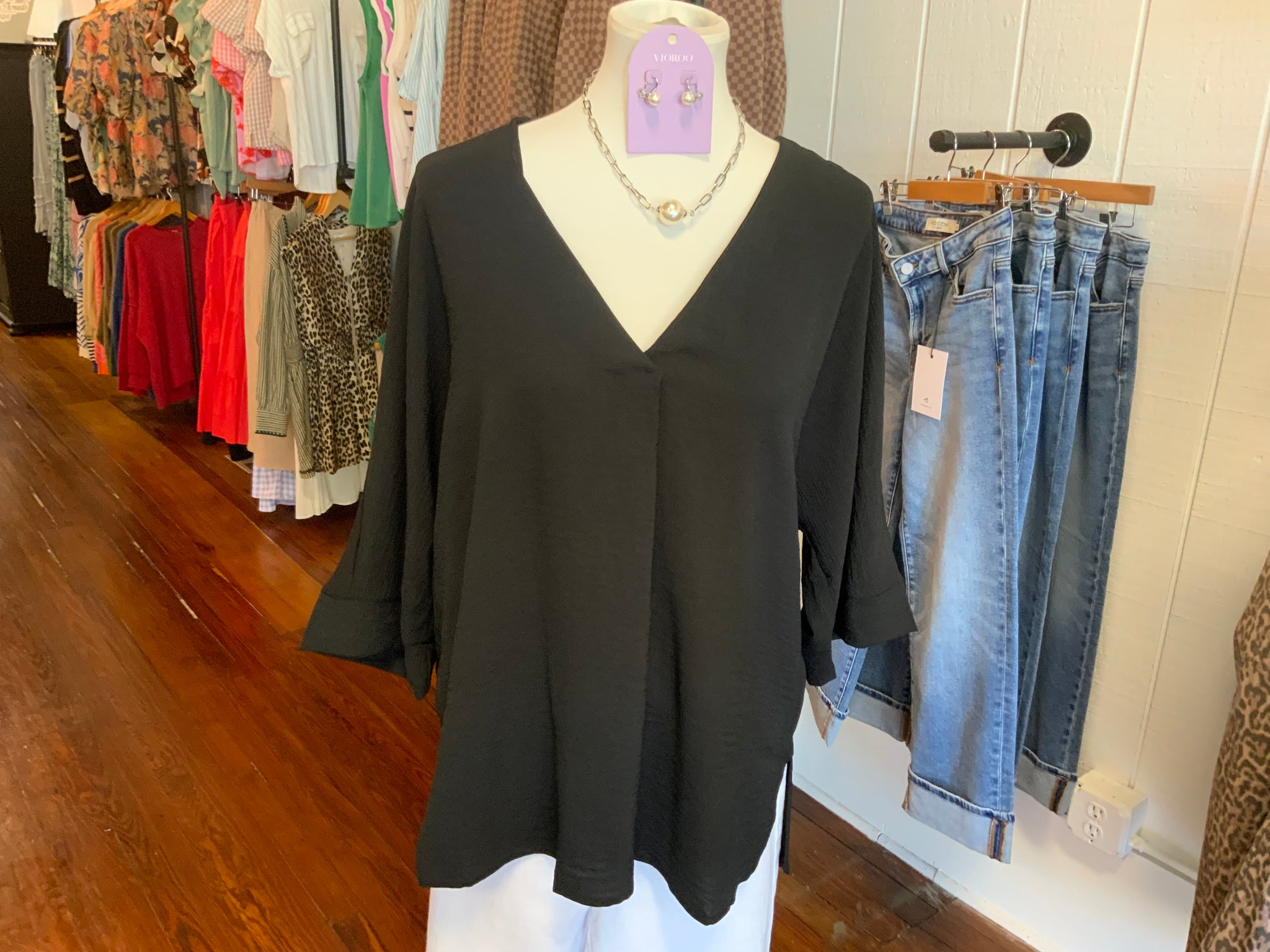 Mittoshop Airflow Placket Dolman Sleeve Woven Top Short Sleeve