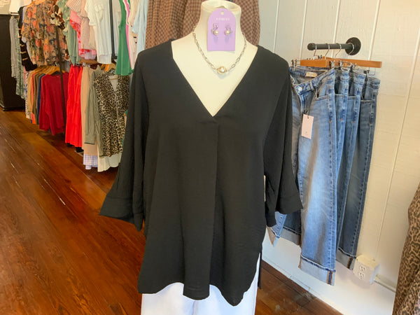 Mittoshop Airflow Placket Dolman Sleeve Woven Top Short Sleeve