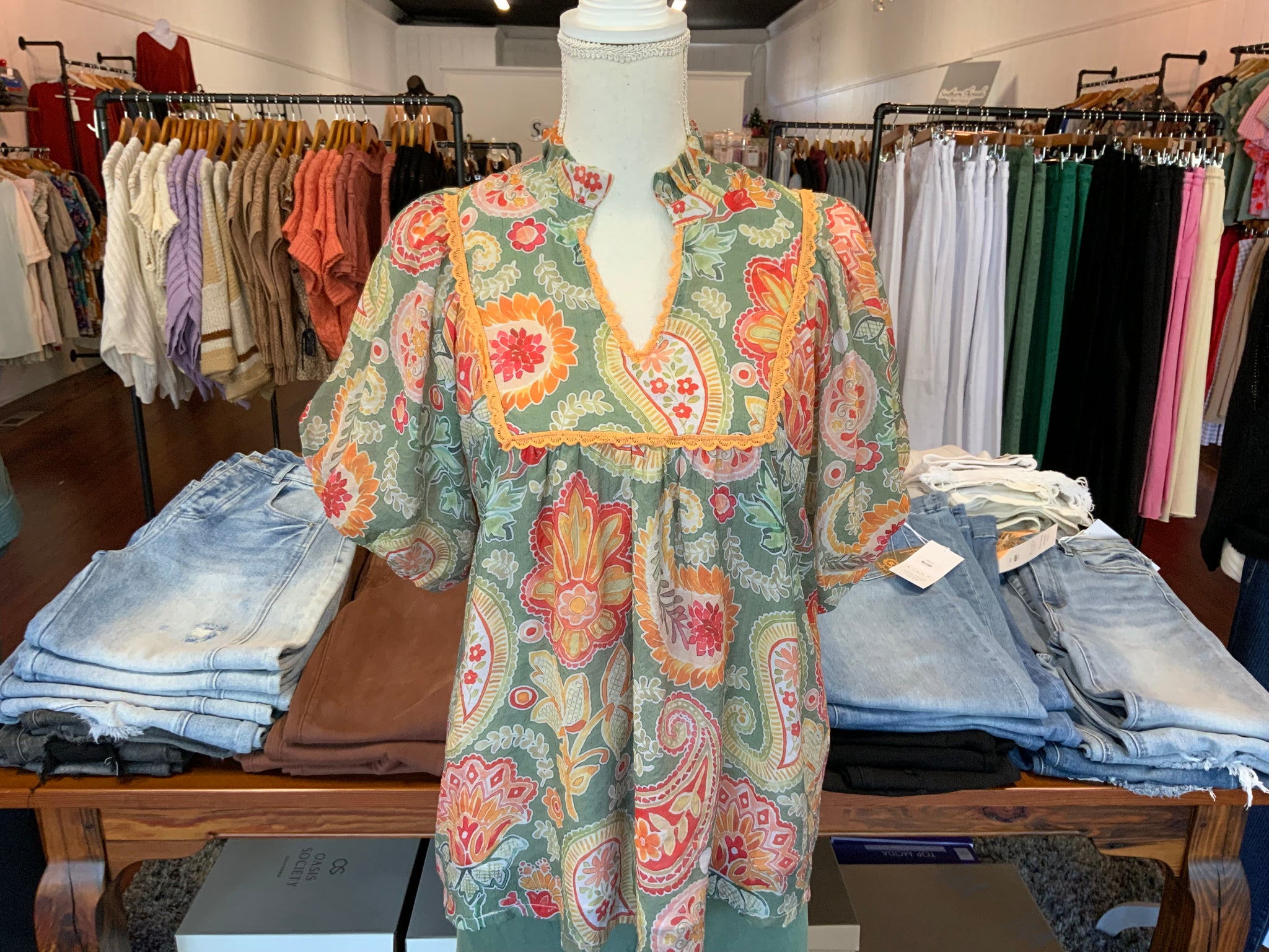 Umgee Mixed Paisley Fit Loose Top