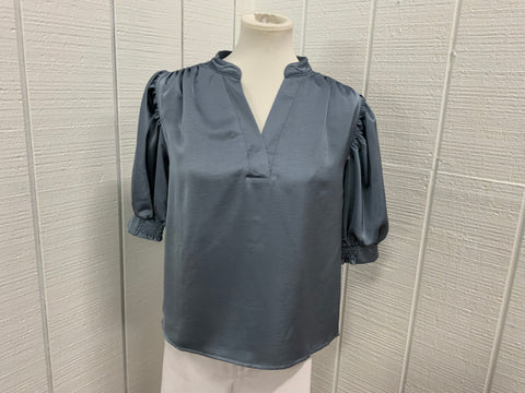 Glam V-Neck Puff Sleeve Silky Top