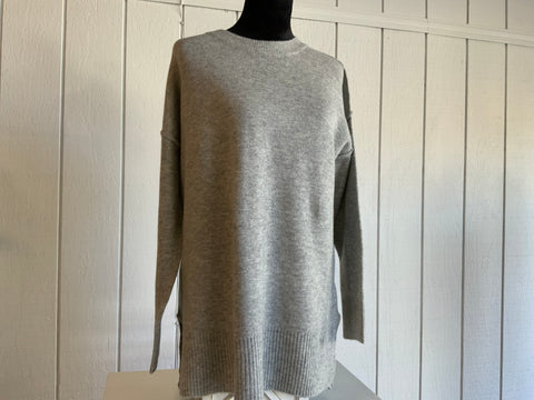 Hem & Thread Crew Neck Slit Hem Oversized Basic Tunic Sweater