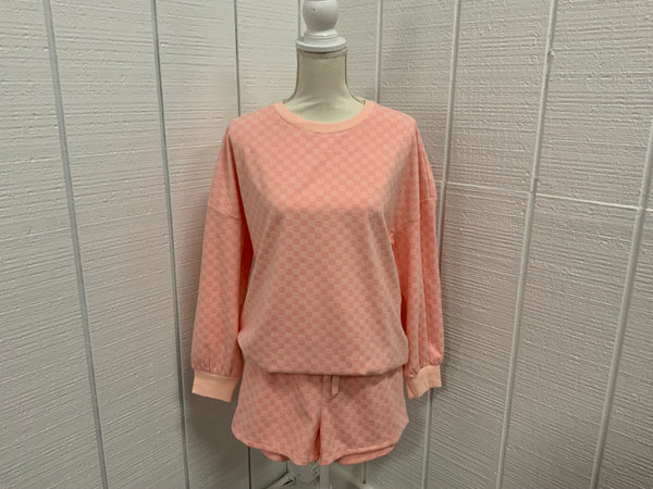 Shying Fashion Checked Long Sleeve Pullover Short Set