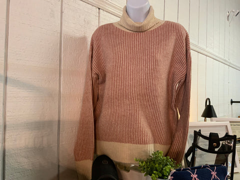 Staccato Color Accented Long Sleeve Marled Textured Rib Turtle Neck