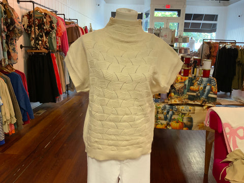 Staccato Mock Neck Extended Short Sleeve Textured Pullover