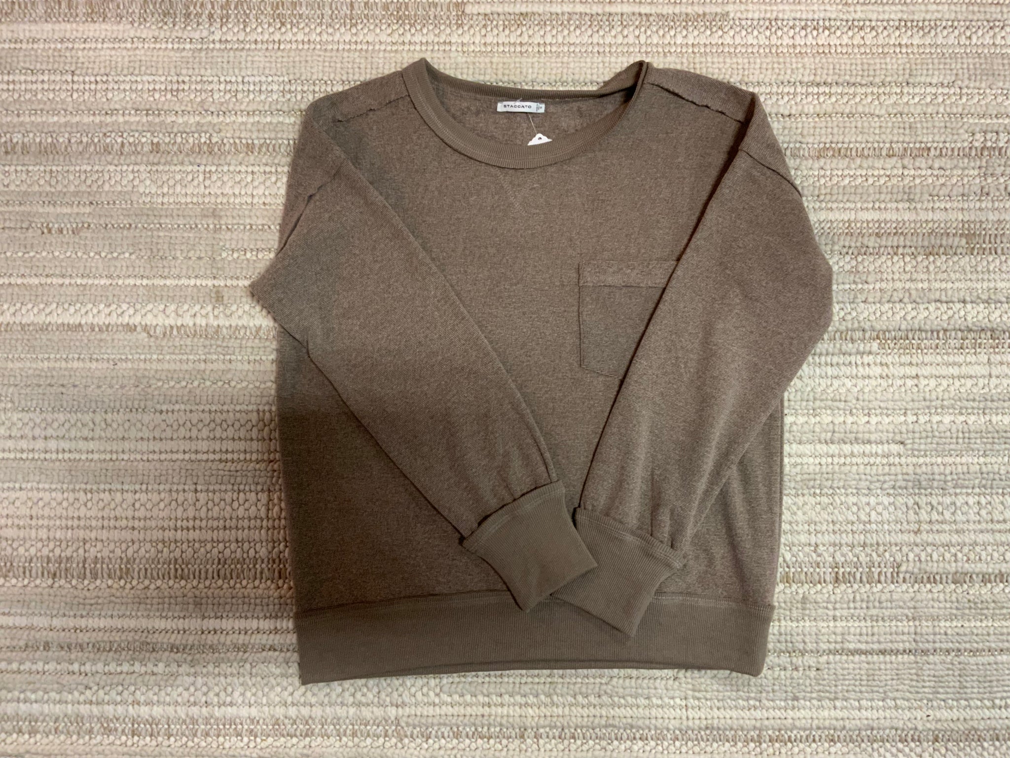 Staccato Wide Crew Neck Exposed Stitching Long Sleeve Knit Top