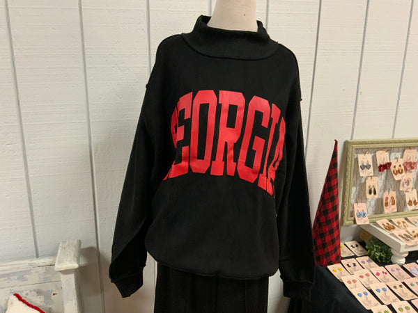 Bucket List Georgia Print Reversible Mock Neck Georgia Sweatshirt