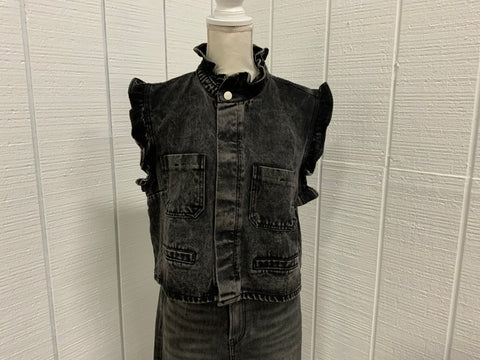 Noa Boa Ruffle Hemming Detail Washed Denim Vest