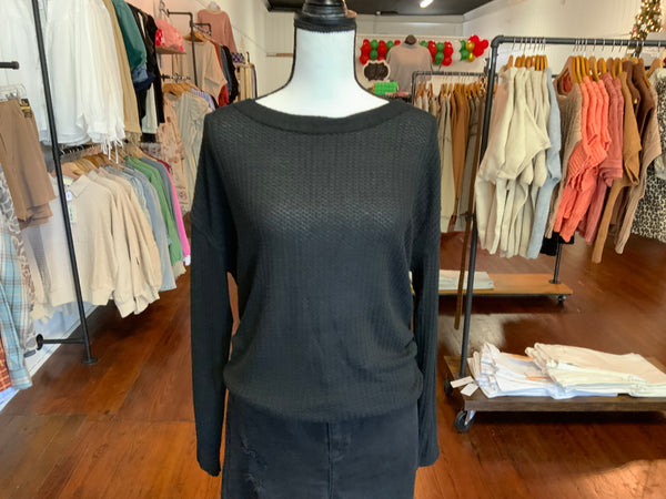 La Miel Oversized Waffle Fabric Long Sleeve Top