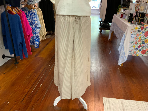 Umgee Plus Linen Blend Striped Wide Leg Pants.