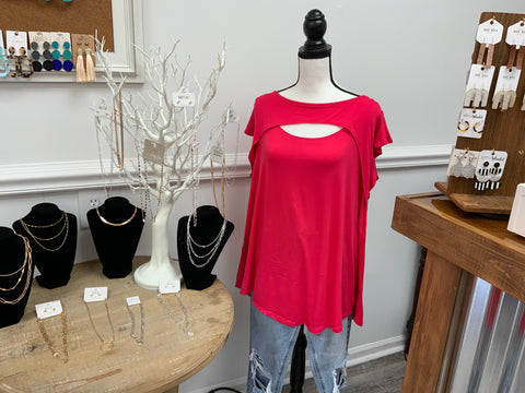 Emerald Plus Size Solid Jersey Cut Out Bell Sleeve Top